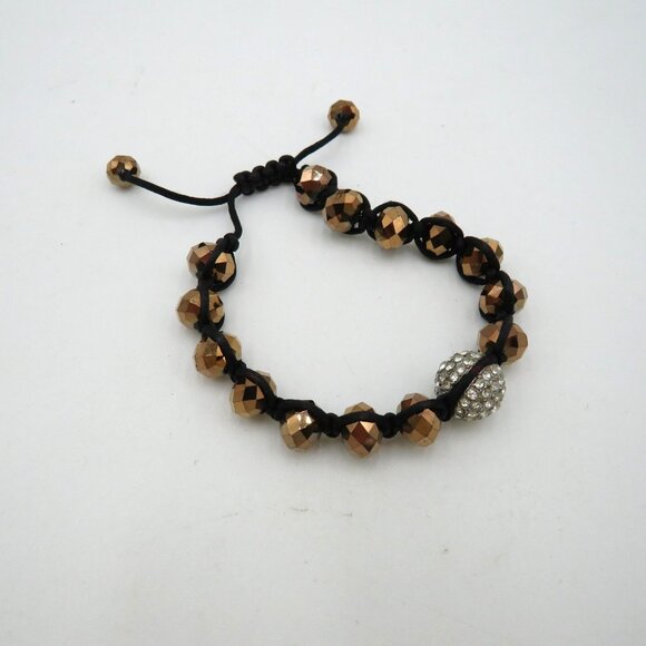 Shamballa Macrame Beaded Bracelet Adjustable Bronze Beads Pave Crystal - Picture 2 of 8